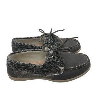 Sperry Topsider Bluefish gray silver Cheetah Boat shoes size 5.5